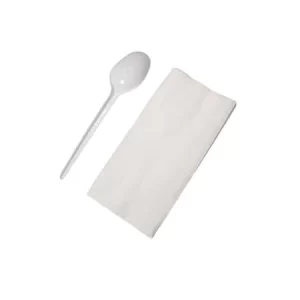 Tacamuri Albe Lingura si Servetel Ambalate Individual CPLA 100buc/set