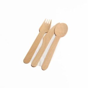 Tacamuri Tris Furculita Cutit Lingura Lemn si Servetel ambalate individual 100buc/set